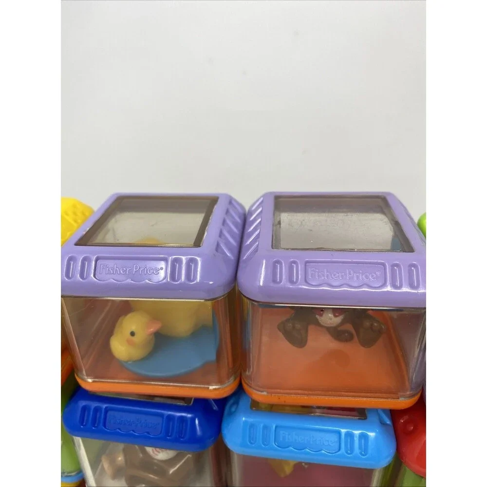 Fisher Price Peek A Boo Building Blocks Animals Sensory Play Toy Set Lot 27